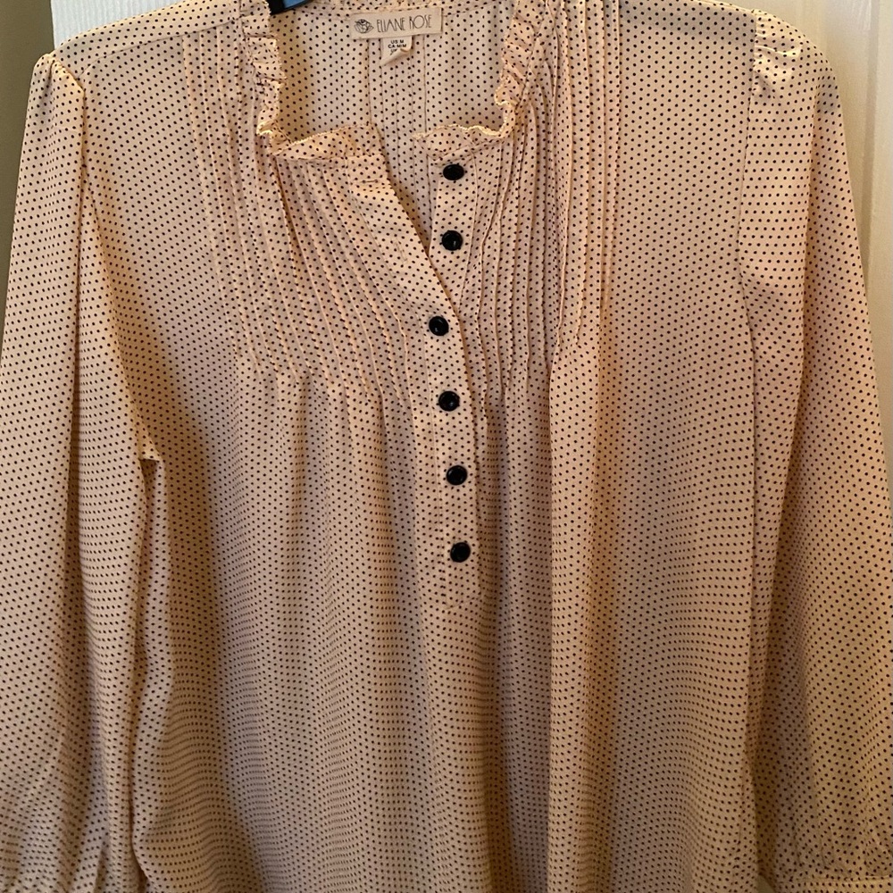 💕 Pale Pink Shear Shirt with Black Polka Dots!